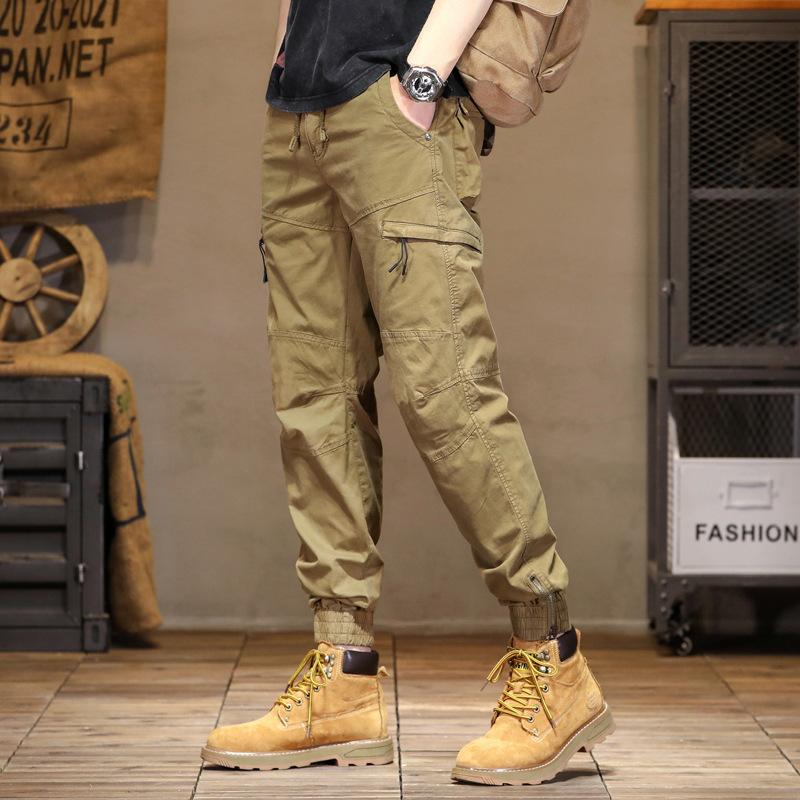 Spring New Loose Straight Overalls Men's Spring and Autumn Tied Feet Casual Sports Pants Wear-resistant Outdoor Trousers