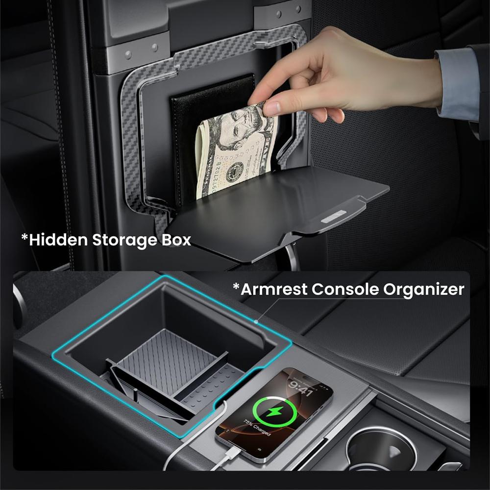Heenvn For Tesla Model Y Juniper Model 3 Highland Model YL 2026 2025 Car Console Armrest Storage Box ABS Organizer Water Cup Mat
