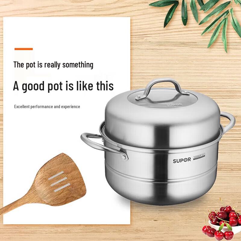 SUPOR 304 Stainless Steel 26cm Double-Layer Steamer with High Arch Lid