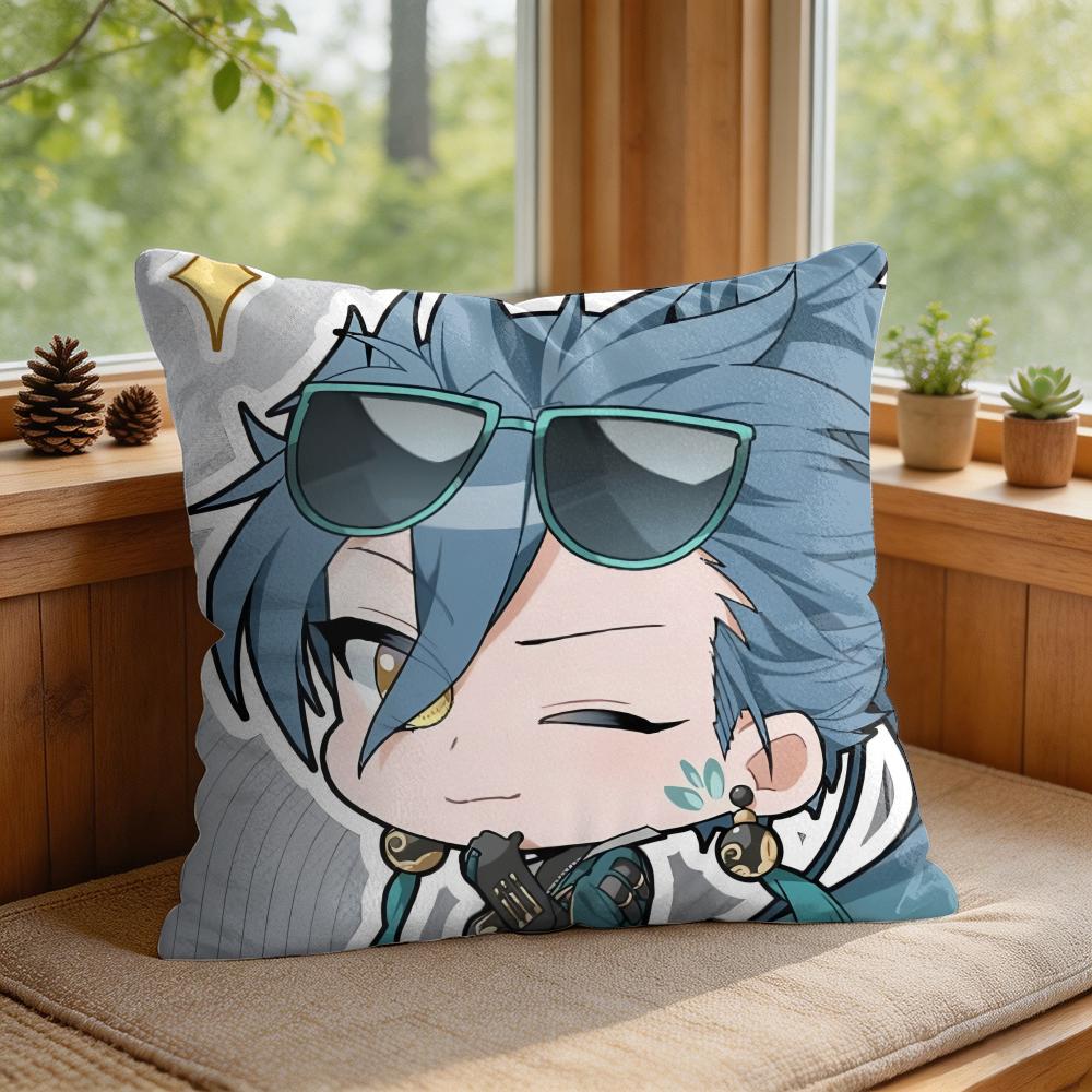 Ji Yan Cute Wuthering Waves Cushion Cover Square Short Plush Pillow Case Living Room Sofa Home Decor Funda X