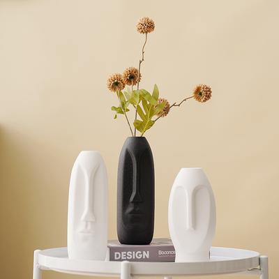 Nordic Ceramic Vase Face Carving Art Flower Pot for Home Living Room Decoration Interior Office Desktop Decor Gift Modern