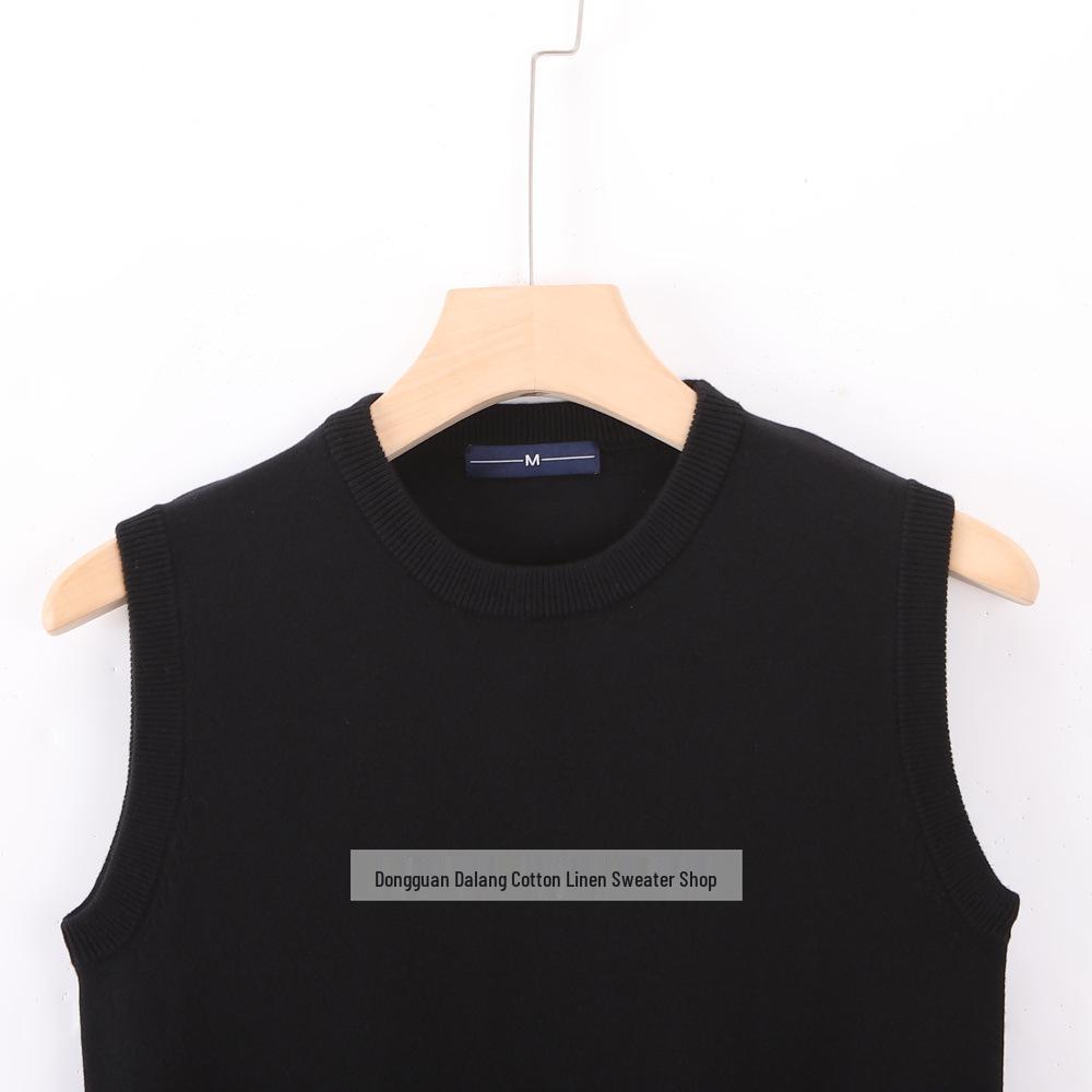 Gilet a Maglia Senza Maniche in Cotone, Girocollo, Lavorazione a Maglia Tinta Unita - Autunno/Inverno
