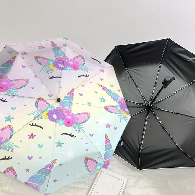 1PC Unicorn Flowers Umbrella-8-Rib Reinforced Portable Folding Travel Suitable for All Seasons Outdoor Daily Use-G322