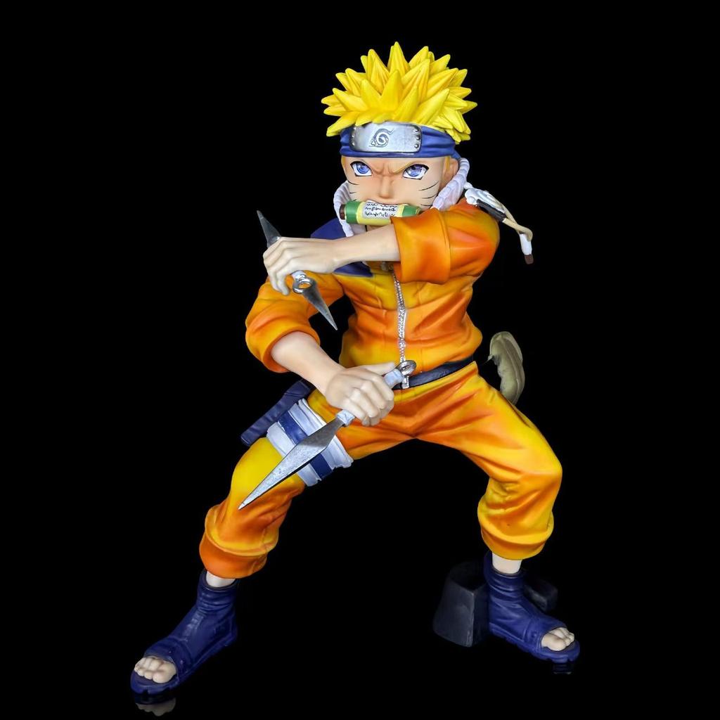 Naruto GK Anime Figure Childhood Sasuke Naruto Uzumaki Battle Scene Model Statue PVC Desktop Decoration Toys Gifts