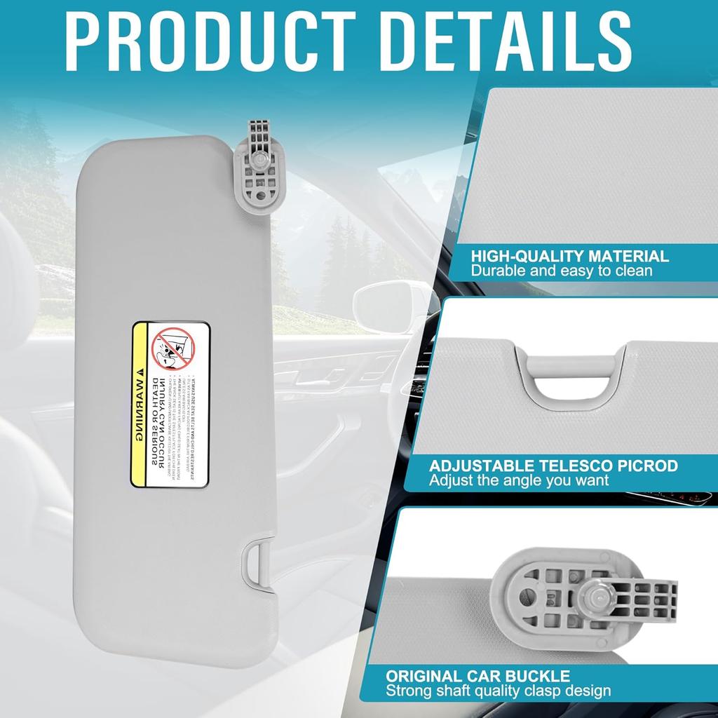 Grey Left Driver Side Sun Visor With Mirror Compatible With Hyundai Elantra 2016 2017 2018 Replace#85210-F0100TTX