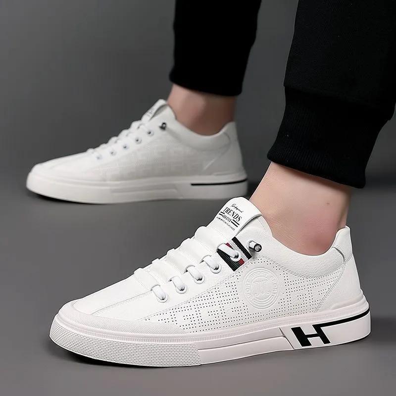 Fashion Men Casual Leather Shoes Summer Breathable Cool Loafers Luxury Brand Business Shoes White Trend Sneakers Masculino