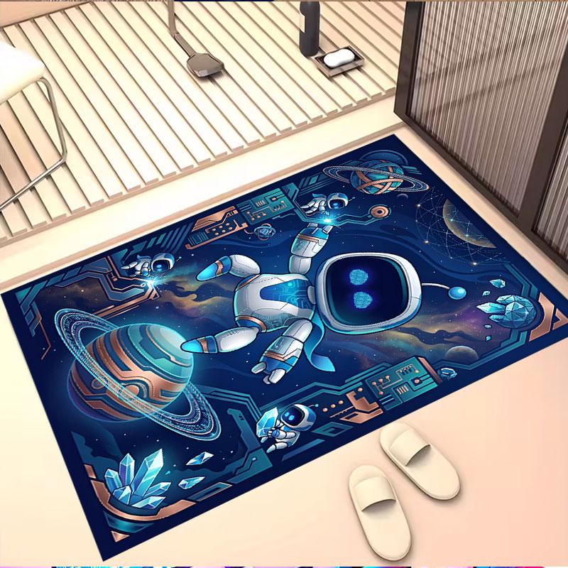 Cosmic Bot Crew Print Rug, Washable Floor Carpet, For Entryway Dorm Laundry Room Office Study, Home Decor Birthday Christmas Gift
