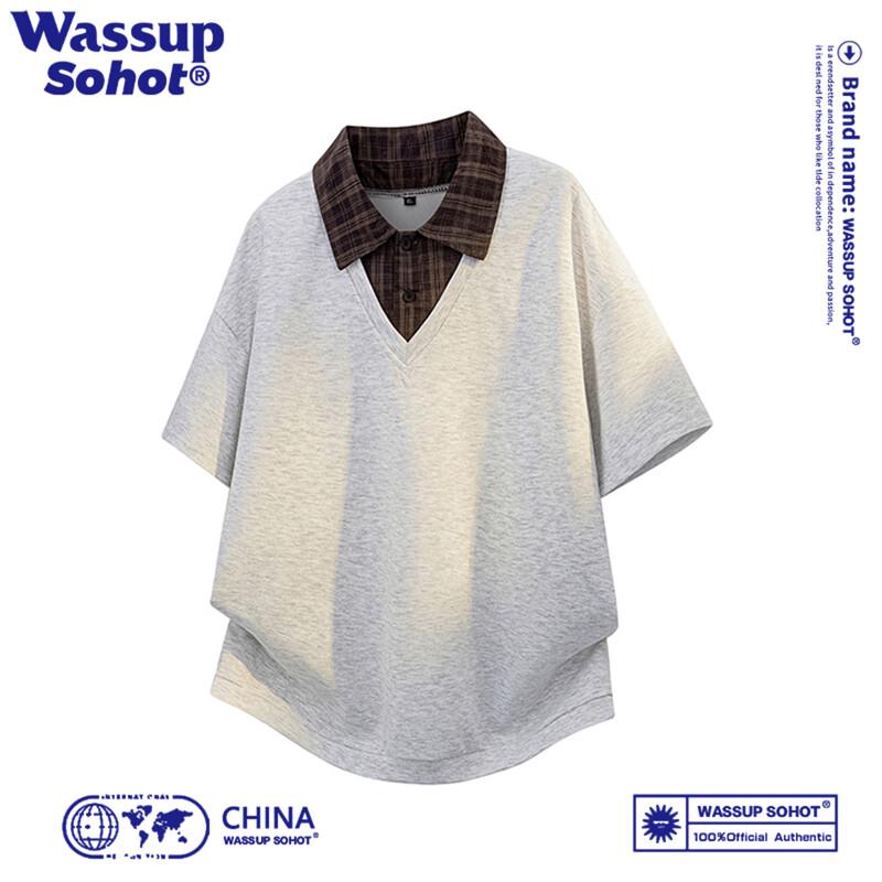 Wassup Sohot Men s Retro Faux Two-Piece Polo T-Shirt M