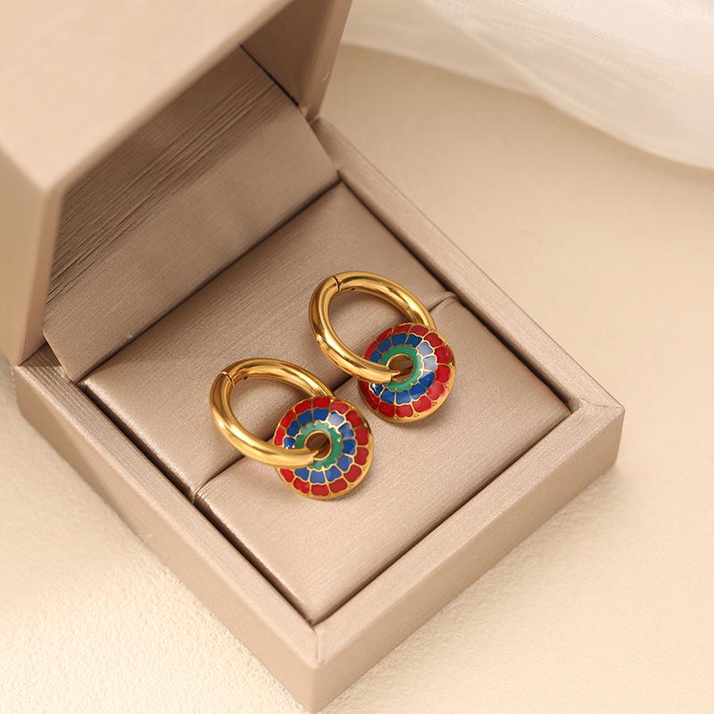 Stainless Steel Enamel Fan Shape Jewelry Set: Necklace, Earrings, Ring – High-end Trendy Accessories