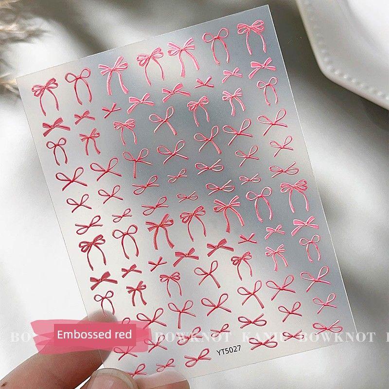 

Bows Streamer Nail Art Sticker Relief 3D Cute Young Adult Heart 2025 New Arrival Nail Patch DIY Decoration 01# Bows sticker [relief Red]]