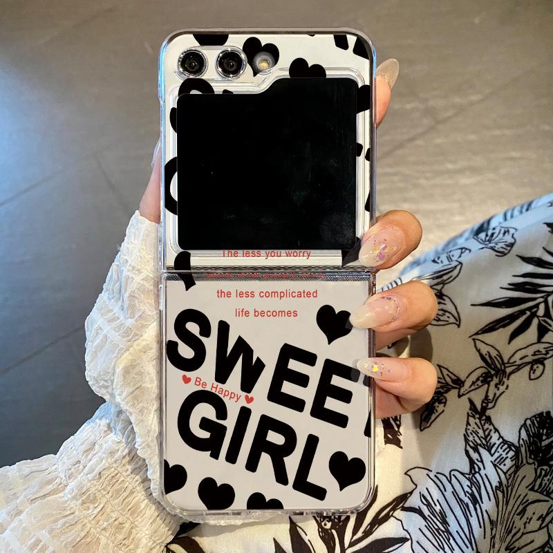 Cute Love Heart Case For Samsung Galaxy Z Flip 6 5 4 3 5G Folding Hard PC Transparent Phone Back Cover For Samsung Z Flip5 Flip6 For Samsung Z Flip6