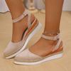 Sandalias de Cuña para Mujer Cuero de Ante Sandalias Casuales Verano Nuevas Sandalias Slingback para Mujer Moda Plataforma de Punta Sandalias Mujer