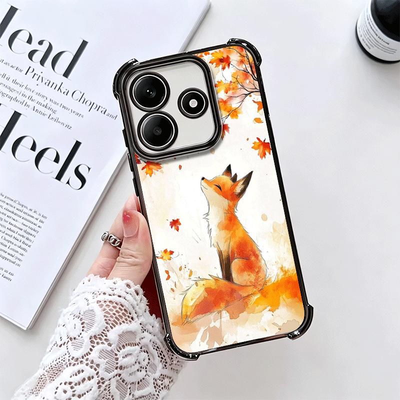 Cartoon Fox Animal Plating Phone Case For Xiaomi Redmi Note 14 15 Pro Plus 13 12 11 11S 11T 10 9S 9 5G Anti-Fall Airabag Cover