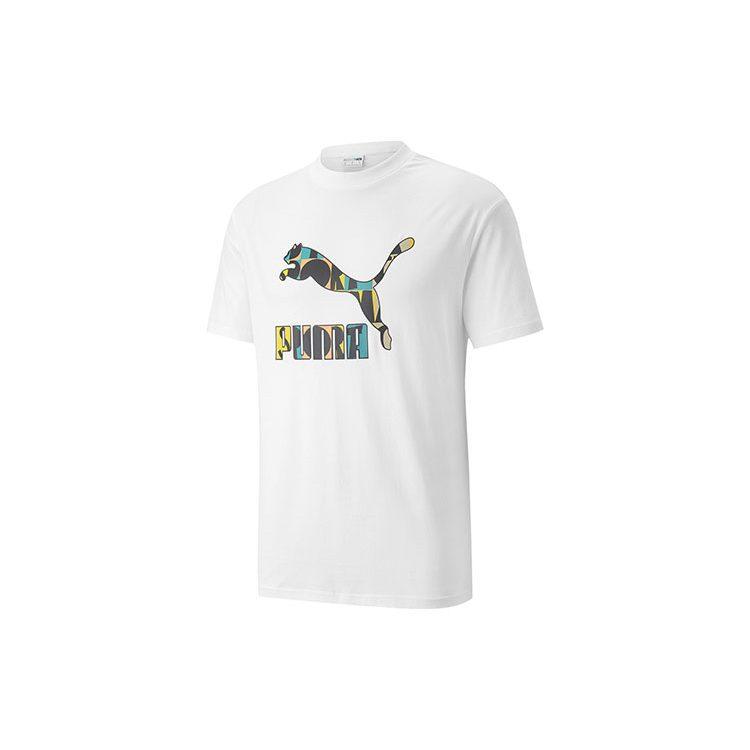PUMA T Shirts Men's White Crew Neck Moderate Straight Fit 535384-02
