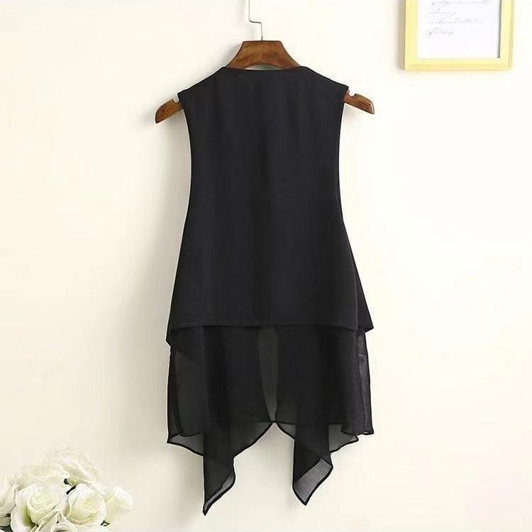 Summer Women Chiffon Vest Long Sleeveless Irregular Waistcoat Lightweight Asymmetrical Casual Outerwear