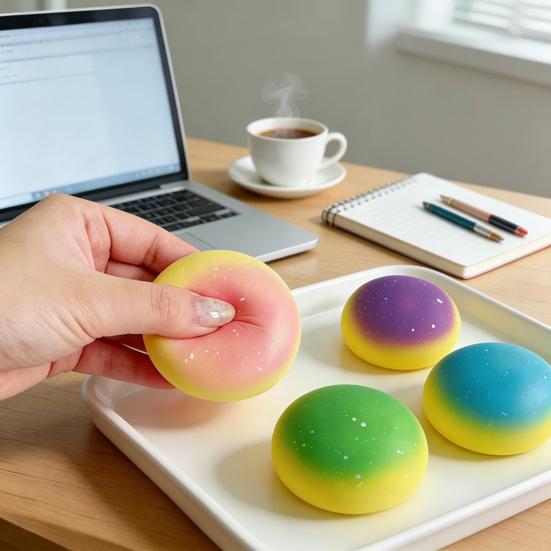 Colorful Steamed Bun Slow-Rising Squeeze Toy Soft PU Fidget for Stress Relief Cute Office Decompression Gadget for Kids Adults