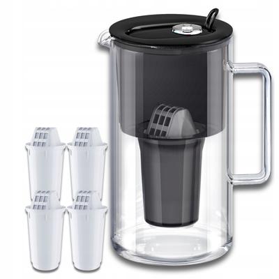 Aquaphor Nord Glass Filter Jug 2.5L + 4 A5 Cartridges (350L), Black