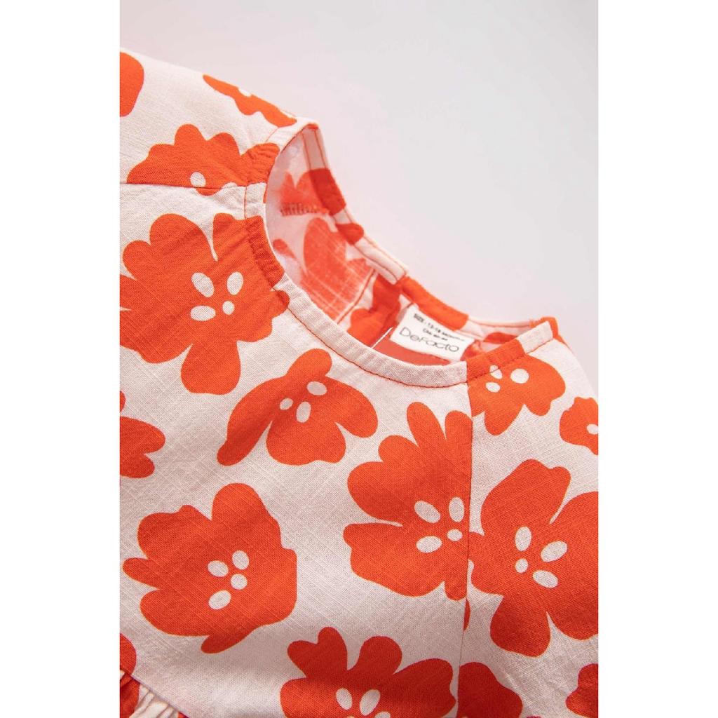 Baby Baby Flower Short Sleeve Linen Looking Dress