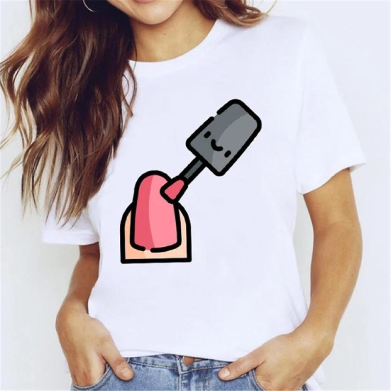 T Shirt for Women Teens Tees Cartoon Kawaii Trend Fingernail Nail Art Unisex Clothes Vintage Men Streetwear Daily Style Fashion