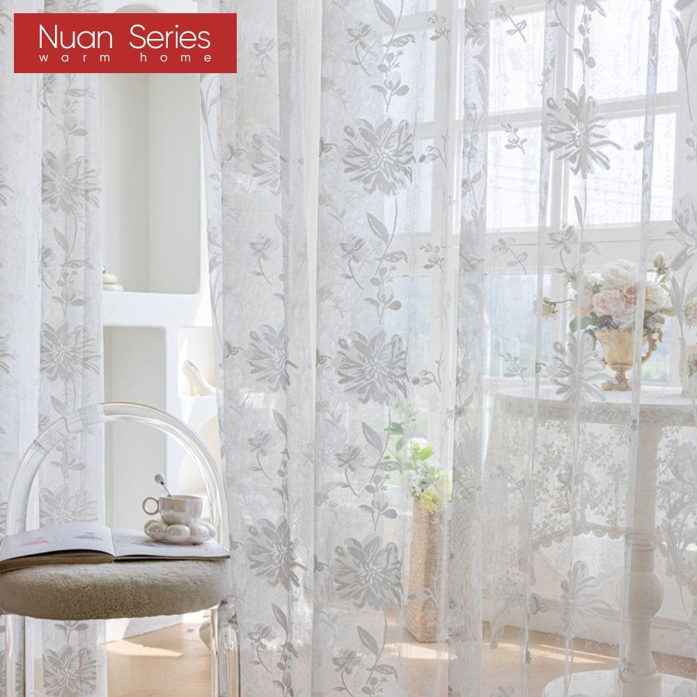 1PC Nuan Series Fresh Summer Style Floral Embroidered Sheer Curtain, Light‑Filtering Tulle for Living Room Bedroom Home Decor