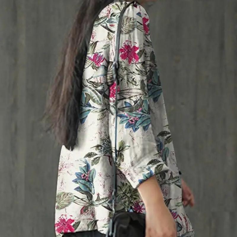 Damen Herbst Blazer Stilvolle Bedruckte Mäntel Dünne Oberteile Damen Frühling Lässig Langarm Blumenbluse Sommerhemd