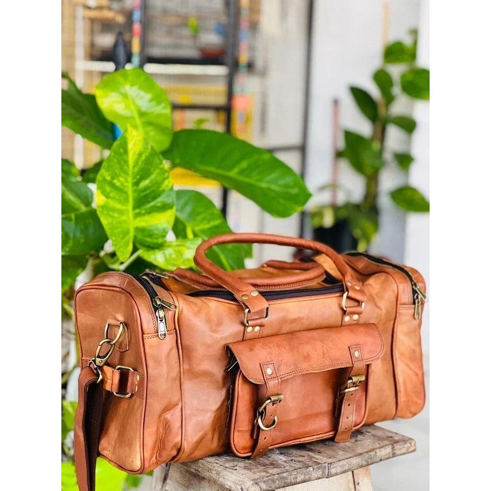 

Classico Leather Travel Duffel Genuine Gym Luggage Brown Overnight Men Vintage 24 x 10 x 10 in