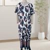Women Summer T-shirt Shift Dress Leopard Print Short Sleeve V Neck