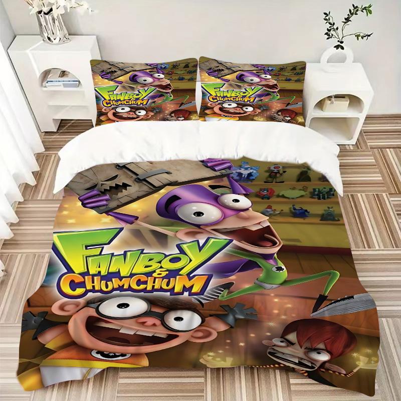 Fanboy Chumchum Print 3Pcs Bedding Set,Duvet Cover with 2 Bedro,Pillowcase Home Birthday Gift