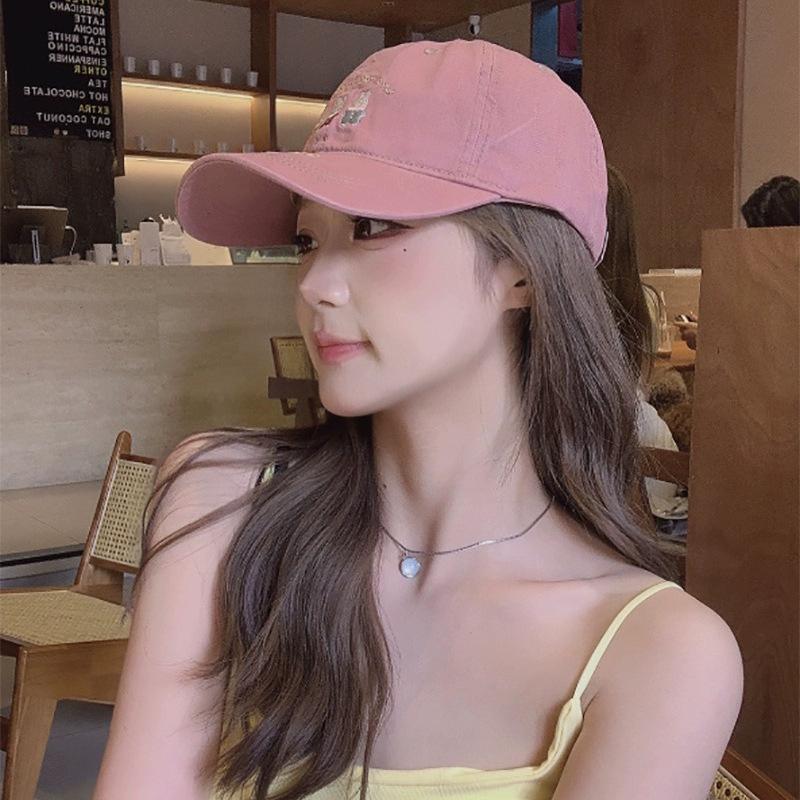 Cute Cartoon Rabbit Embroidered Baseball Cap Women Show Face Small Shade Sweet Cap