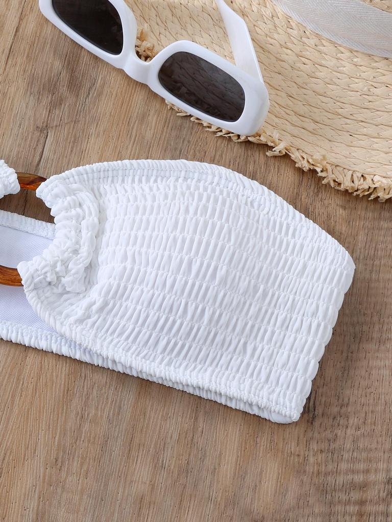 Evropsko-americké jednobarevné bikiny bez ramínek s trojúhelníčkovými kalhotkami 2025