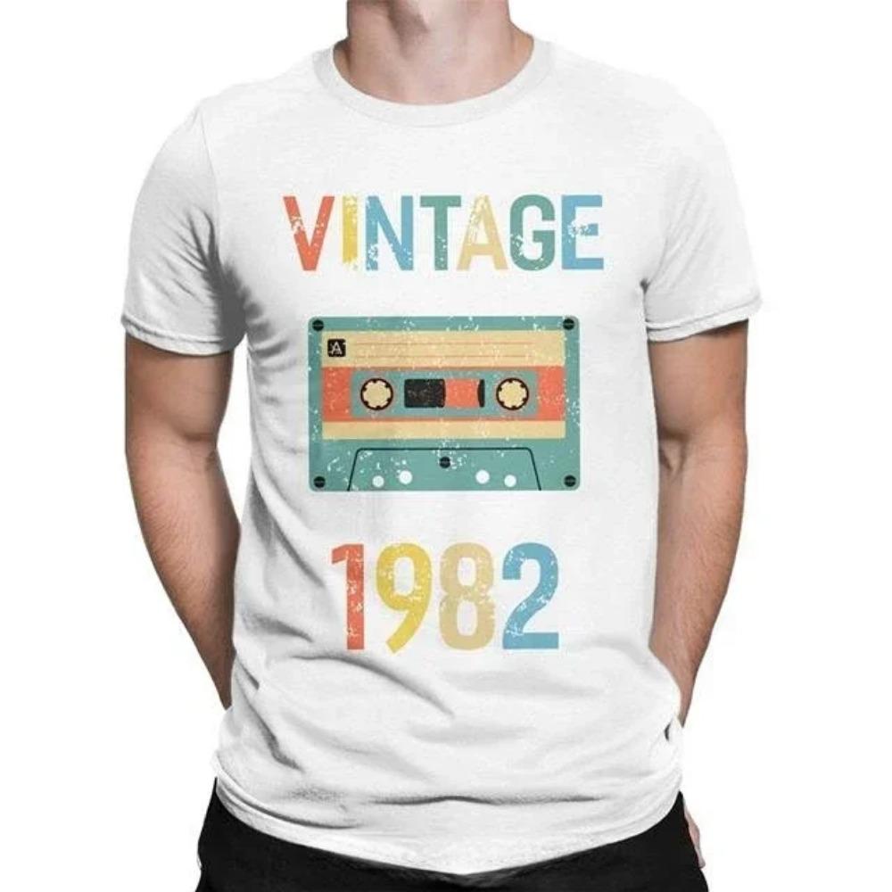 Vintage 40-årsdag 40 år 1982 Retro Kassettband Videokassett Diskettskjorta T-shirt Man Fru Skjorta Streetwear