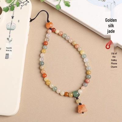 Golden Silk Lily of the Valley Candy Color Cell Phone Charm: Women's Anti-Drop, Anti-Lost Camera Pendant Wrist Lanyard.