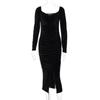 Women's Winter Slim-Fit Long-Sleeve Pleated Wrap Dress with Slit