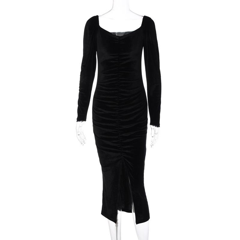 Women's Winter Slim-Fit Long-Sleeve Pleated Wrap Dress with Slit