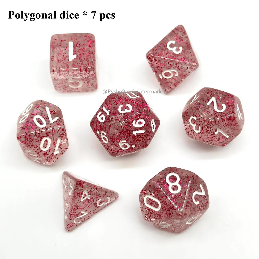 7pcs Transparent Dices Glitte Crystal Dice Set Rounded Polygon Dice for Dungeons and Dragons D&D RPG Role Playing Game Dices