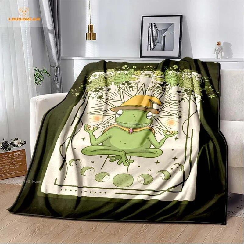 Anime Green Frog Designová deka s velkými očima Měkká přehoz přes postel Plážový teplý cestovní povlak pro děti Chlapci Dívky Dárek