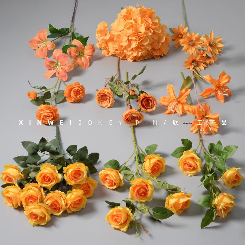 Orange-Themed Wedding Aisle Simulation Flower Arrangement - Artificial Home Decor Row Flowers