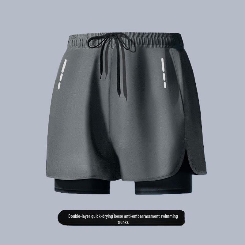 

Мужские свободные быстросохнущие двухслойные плавки — дышащие, не стесняющие движений, идеально подходят для плавания, бега и горячих источников. 4XL (160-190 jin) серый