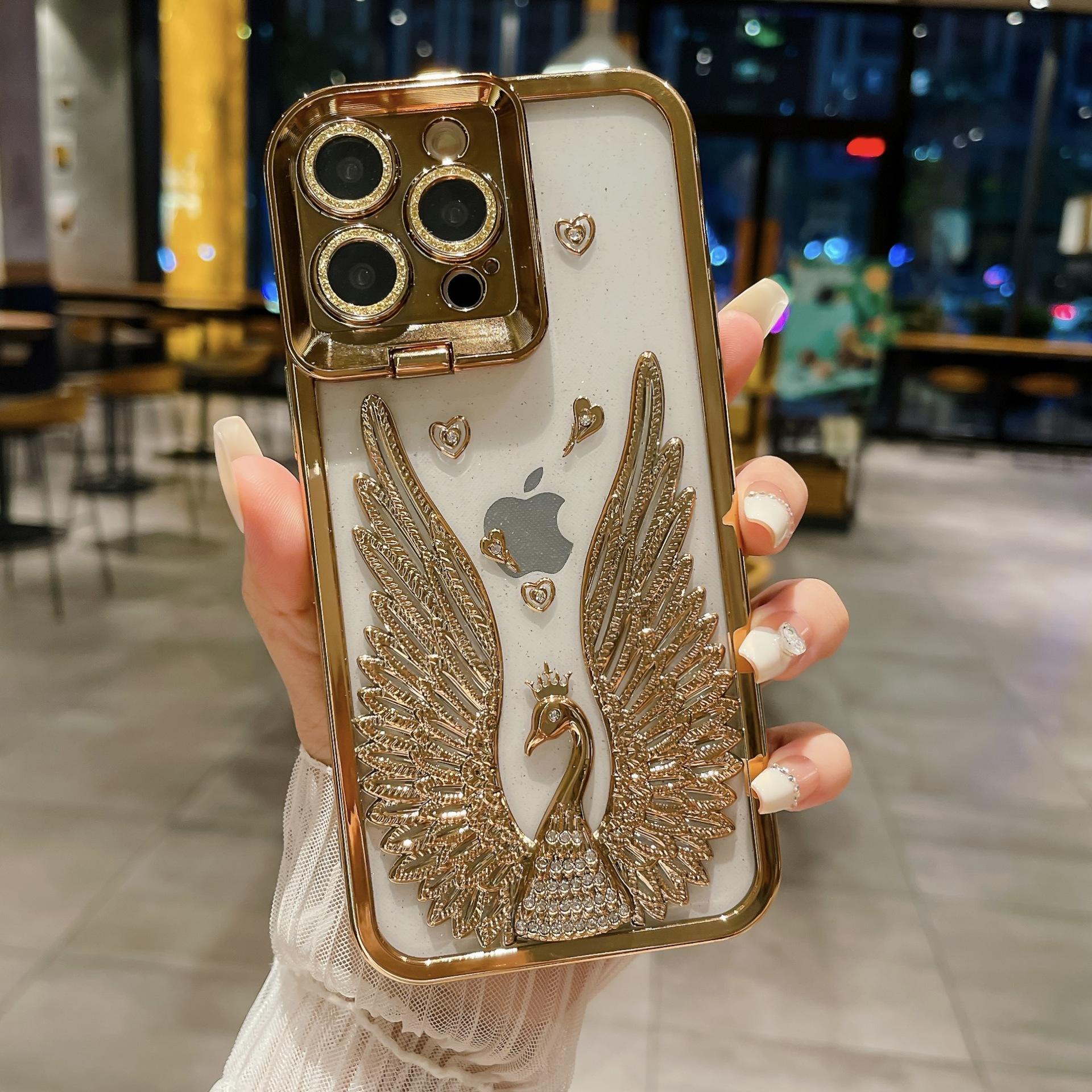 

Пылезащитная пленка для объектива с блестками, подставка, подходит для мобильного чехла iPhone 16PRO, крылья ангела, защитный чехол в виде лебедя для Apple 15 iPhone 16PROMAX