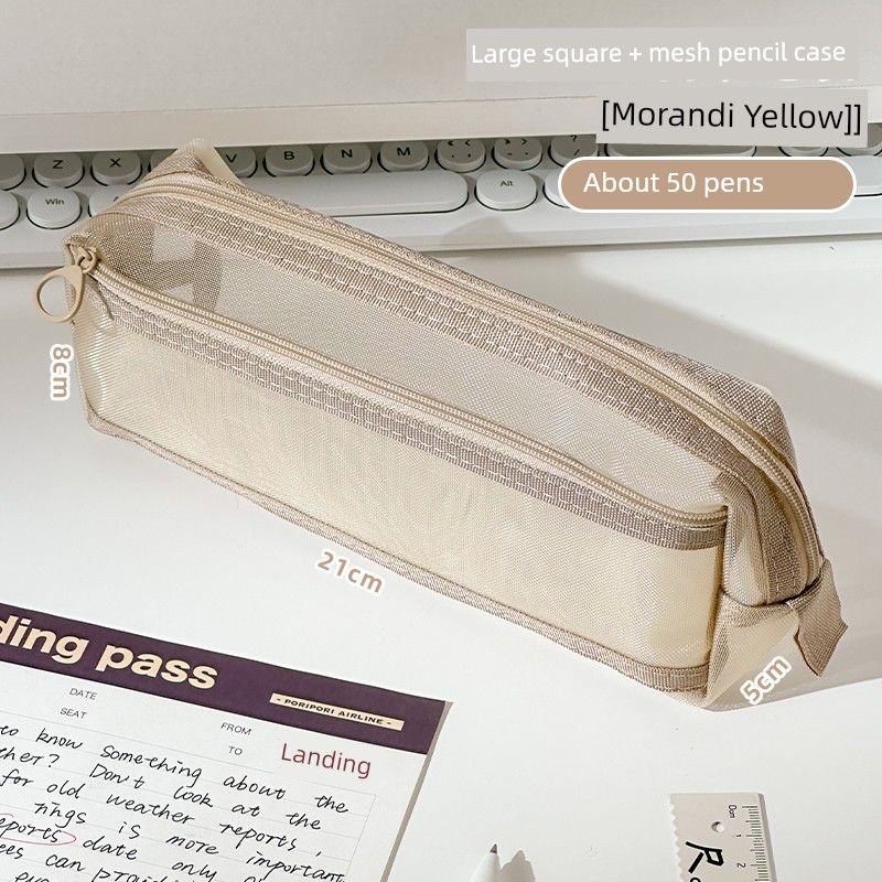 

Grade Three Class Two Transparent Mesh Pencil Bag Only for Student Exams Large Capacity New Good-looking Ins Style Stationery Case K Large Square + Mesh Pencil Bag [Morandi Yellow]]