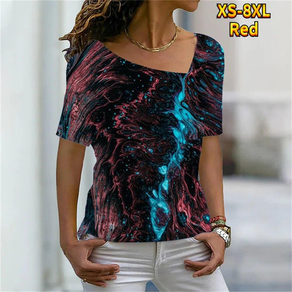 

Пуловер з принтом з мармуровою текстурою та круглим вирізом Жіноча футболка Літо Ретро Harajuku Абстракція Великі ярди Вуличний одяг Жіночий короткий рукав XS