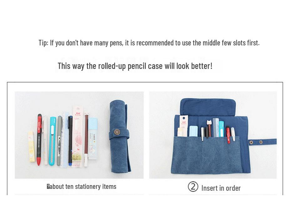 Japanische Retro Literarische Canvas Roll-up Stiftetasche für Studenten - Groß, Mittel, Klein