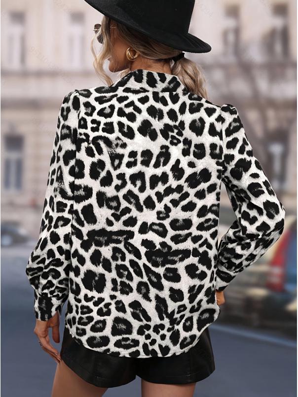 2026 Spring/Summer Leopard Print Long-Sleeve Lapel Shirt - Elegant, Versatile, and Perfect for Commuting.