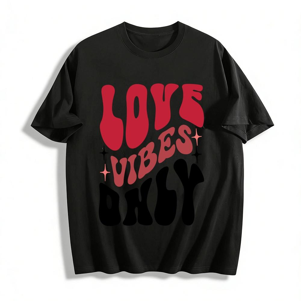 

Retro Love Vibes Only Graphic Print Casual Versatile Tee Pure cotton T-shirt 6XL