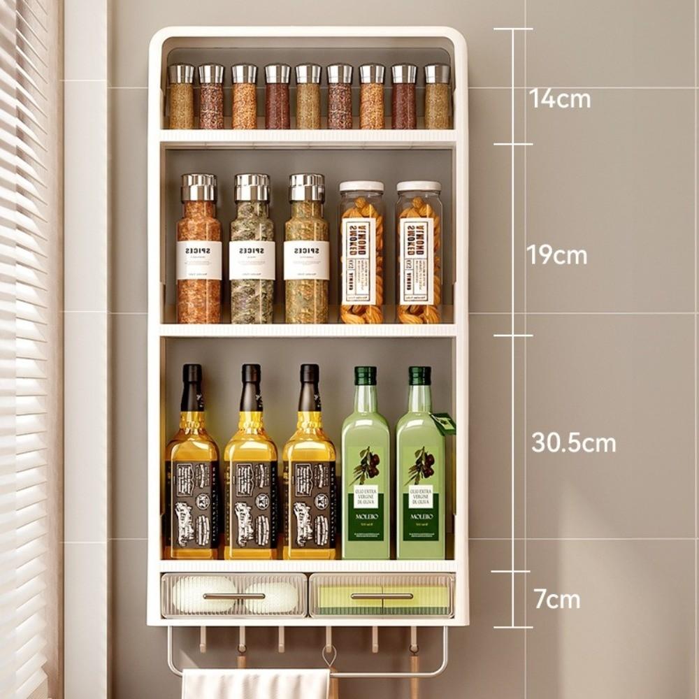 Multi-layer Kitchen Storage Rack No Punching Spices Organization Wall-Mounted Cupboard Groceries Storage Seasoning Organizer