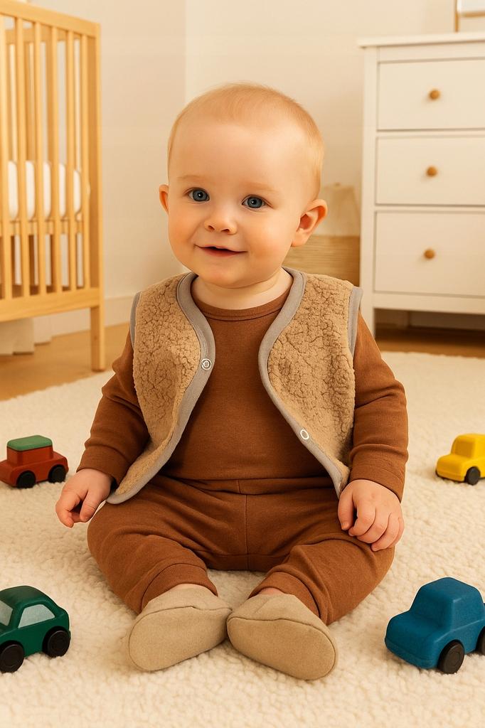 Warm Baby Vest 80 Sleeveless Jacket with Lamb Fur Beige