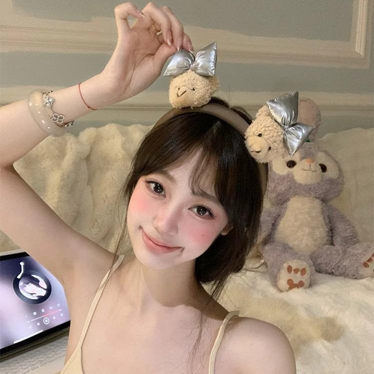 Korean Dongdaemun Cute Bear Headband for Face Washing & Mask Application - Bow Hair Clip Accessories for Women and Youthful Style