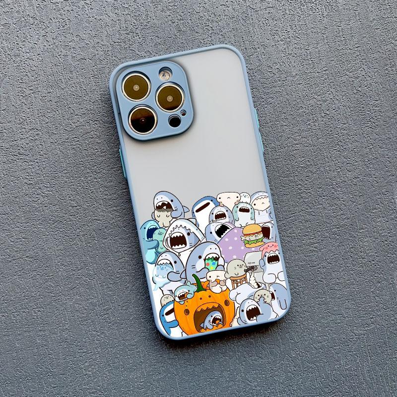 Cartoon Cute Shark Pattern Phone Case for IPhone 16 15 14 Pro Max Plus 13 12 Mini 11 Pro Max XR X XS 7 8 SE2 Shockproof Covers