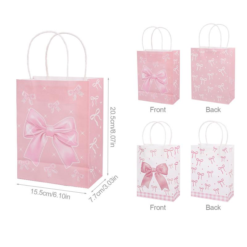 5/10/20Pcs Pink Bow Gift Bags Paper Candy Snack Treat Bag Kids Girls Birthday Party Supplies Baby Shower Decoration Gift Packing