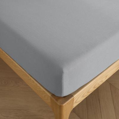 "Drift" Fitted Sheet In Pure, Dyed, Washed Cotton 57 Threads/cm² All Sizes - Light Gray - 180 X 200 Cm 30 Cm Cap